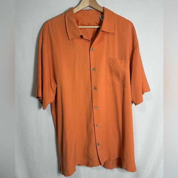 Tommy Bahama Other - Tommy Bahama‎ Mens Large Orange 100% Silk Short Sleeve Button Up Camp Shirt